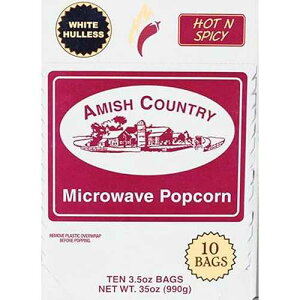 Amish Country Popcorn | Old Fashioned Microwave Popcorn | 10 Bags Hot N Spicy White Hulless | Non-GMO, Gluten Free, Microwaveable and Kosher (10 Bags)