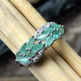 ナチュラル グリーン エメラルド、ホワイト トパーズ 925 ソリッド スターリング シルバー リング サイズ 6、7、8、9 Natural Rocks by Kala Natural Green Emerald, White Topaz 925 Solid Sterling silver Ring size 6, 7, 8, 9