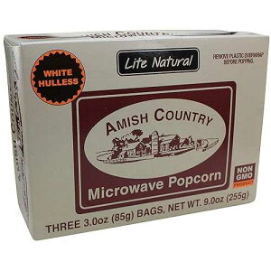 Amish Country Popcorn Old Fashioned Microwave Popcorn Non-GMO, Gluten Free, Microwaveable and Kosher (Lite Natural White Hulless, 3 Bags)