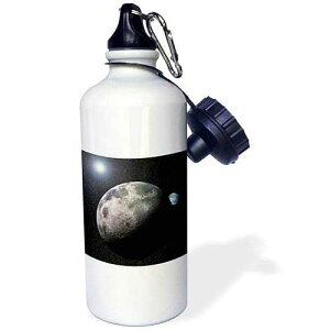 3dRose Moon Dance solar system scene of planet Earth and moon dancing in space orbit Sports Water Bottle, 21 oz, White