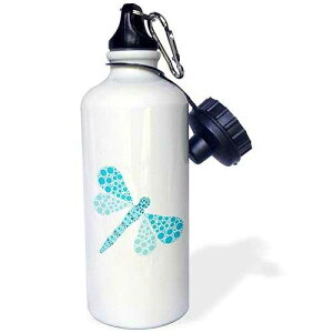 3dRose "Blue Pointillism Dragonfly" Sports Water Bottle, 21 oz, White