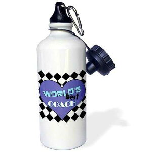 3dRose Worlds Best Coach Blue Sports Water Bottle, 21 oz, White
