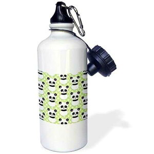 3dRose Cute Panda Bear with Lime Green Polka Dots Sports Water Bottle, 21 oz, White