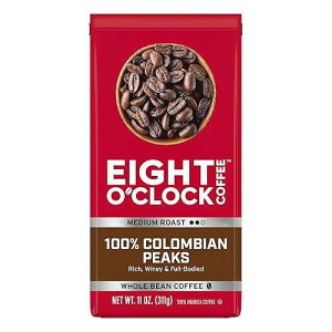 Eight O'Clock Coffee 100% Colombian Peaks & Arabica, 11 Ounce (Pack of 6) Medium Roast Whole Bean Coffee, Rich & Winey