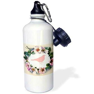 3dRose Pink Bird Silhouette With Flowered Wreath Sports Water Bottle, 21 oz, White