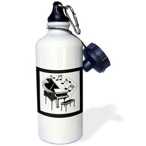 3dRose "Black Piano With Dancing Notes" Sports Water Bottle, 21 oz, White