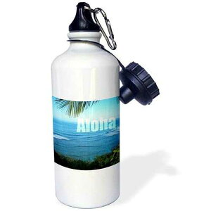 3dRose "Aloha Hawaii Tropical Ocean View-Photography" Sports Water Bottle, 21 oz, White