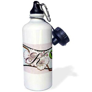 3dRose Cherry Blossom Flower Monogram Initial K Sports Water Bottle, 21 oz, White