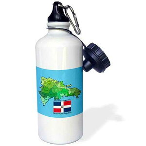 3dRose Flag and Map of the Dominican Republic with all the provinces identified by name. Sports Water Bottle, 21 oz, White