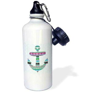 3dRose Blue Tribal Pattern Anchor on Polka Dot Background-Modern Nautical Sailor Boat Theme Design Sports Water Bottle, 21 oz, White