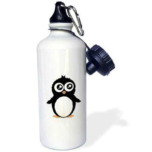 3dRose Cute Penguin-Black and White Cartoon-Sweet Kawaii Adorable Fuzzy Baby Arctic Animal on White Sports Water Bottle, 21 oz, White