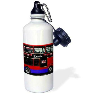 3dRose London Double Decker Red Bus with Bunting and Flag-Uk Great Britain United Kingdom Travel Souvenir Sports Water Bottle, 21 oz, White