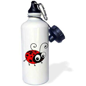 3dRose "Cute ladybug kawaii happy red and black spotted ladybird cartoon lady bug insect on white" Sports Water Bottle, 21 oz, White