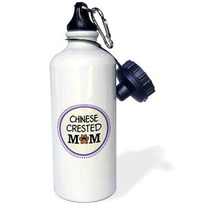 3dRose "Chinese Crested Dog Mom-Doggie mama by breed-paw print mum love-doggy lover-proud pet owner" Sports Water Bottle, 21 oz, White