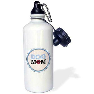 3dRose "Blue Dog Mom round design with a paw print O-circle-coral salmon pink polka dot-doggy mommy" Sports Water Bottle, 21 oz, White