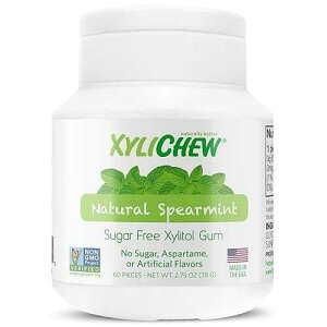 Xylichew 100% Xylitol Chewing Gum Jars - Non GMO, Gluten, Aspartame, and Sugar Free Gum - Natural Oral Care, Bad Breath and Dry Mouth - Spearmint, 60 Count (Pack of 4)