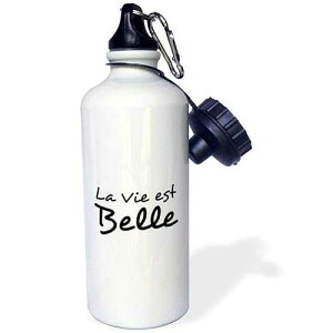 3dRose La Vie est Belle-Life is Beautiful in French-black and white text-Sports Water Bottle, 21oz , 21 oz, Multicolor