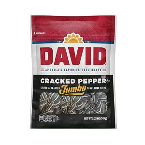 DAVID Roasted and Salted Cracked Pepper Jumbo Sunflower Seeds, Keto Friendly, 5.25 oz, 12 Pack DAVID Roasted and Salted Cracked Pepper Jumbo Sunflower Seeds, Keto Friendly, 5.25 oz, 12 Pack