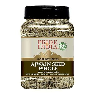 Pride of India Ajwain Seed Whole 7 oz (200 gm) Medium Dual Sifter Jar Gourmet Carom Seeds Flavoring agent for Savory Dishes Aromatic & Nutrient Dense Easy to Use