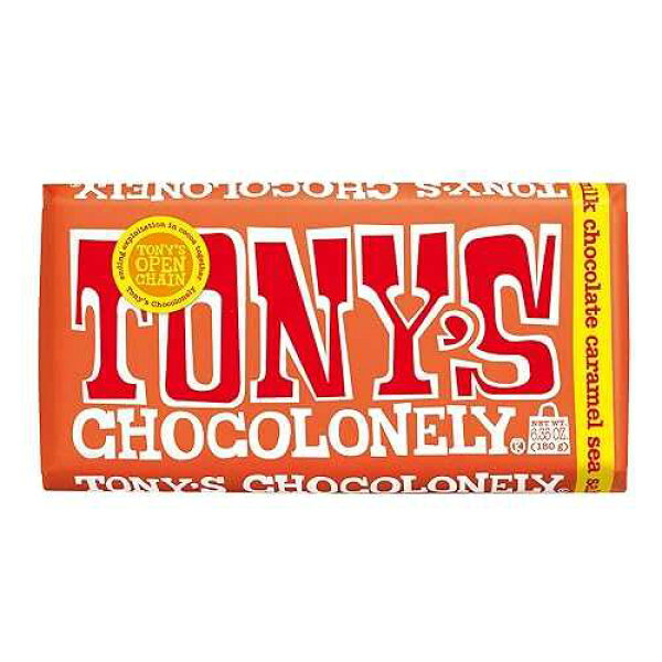 トニーズ・ショコラネリー ベルギー産ミルクチョコレートバー キャラメルソルト 32%ココア 6.35オンス Tony's Chocolonely Belgian Milk Chocolate Candy Bar With Caramel & Sea Salt for Snacks, Chocolate Bar for Party Favors, Gifts, o