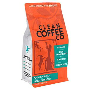 Clean Coffee Co. Low Acid Coffee, 12oz Bag Ground Coffee Medium Roast from Papua New Guinea Toxin and Mold Free, Rich, Smooth Taste for Espresso, French Press, or Iced Coffee