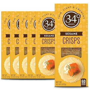 34 Degrees Sesame Crisps | Light & Crunchy Thin Crackers for Charcuterie, Cheese Boards & Entertaining, 6 Pack (4.5oz each)