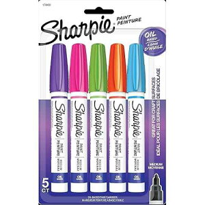 Sharpie Oil-Based t Markers, Medium Point, Bright Colors, 5 Count - Great for Rock ting