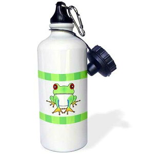 3dRose "Tree Frog with Stripes" Sports Water Bottle, 21 oz, White