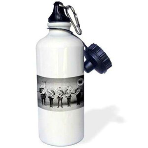 3dRose "Tuba Cops Grayscale" Sports Water Bottle, 21 oz, White