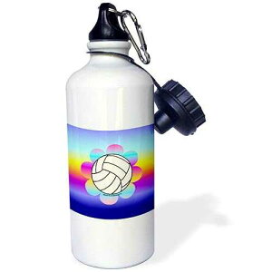 3dRose Volleyball Flower on Rainbow Sports Water Bottle, 21 oz, White