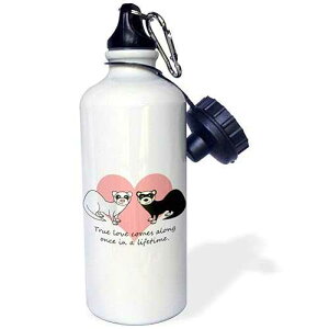 3dRose True Love Comes Along Once in a Lifetime Cute Ferret Love Design Sports Water Bottle, 21 oz, White