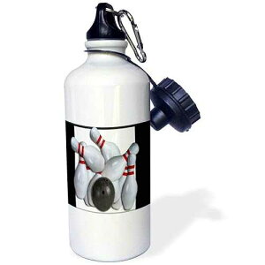 3dRose Bowling Ball and Pins Sports Water Bottle, 21 oz, White