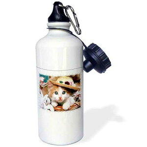 3dRose Kitten in Hat Framed in Daisies Sports Water Bottle, 21 oz, White