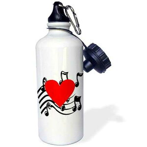3dRose "Large Red Heart On Music Notes" Sports Water Bottle, 21 oz, White
