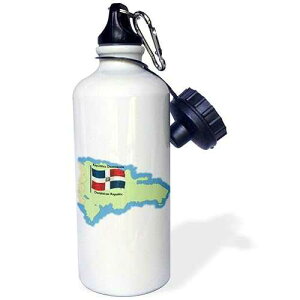 3dRose Map and Flag of the Dominican Republic with Dominican Republic in both English and Spanish Sports Water Bottle, 21 oz, White