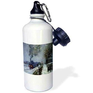 3dRose Monet Train In Snow Sports Water Bottle, 21 oz, White