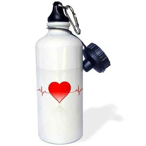 3dRose "Big Red Heart With A Heart Beat Line" Sports Water Bottle, 21 oz, White