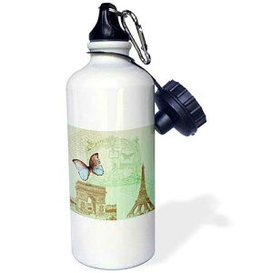 3dRose Vintage Paris Butterfly-Eiffel Tower Sports Water Bottle, 21 oz, White