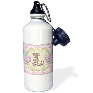 3dRose Regal Pastel Mod Damask Monogram Initial L Sports Water Bottle, 21 oz, White