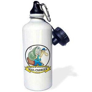 3dRose Funny Worlds Greatest Mail Carrier Cartoon Sports Water Bottle, 21 oz, White