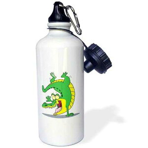3dRose Happy Alligator Crocodile Cartoon Dancing Sports Water Bottle, 21 oz, White