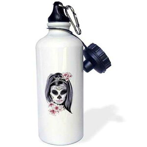 3dRose �E�H�[�^�[�{�g���A21�I���X�A�z���C�g 3dRose Water Bottle - Female Skull with pink Flowers in Hair Black White Gothic Day of the Dead - 21oz (wb_254366_1)