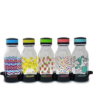 REDUCE WaterWeek Refillable Water Bottles, 14 oz - Includes 5 WaterWeek Leak Proof Tritan Reusable Water Bottles - Includes Fridge Tray - Berry Fun