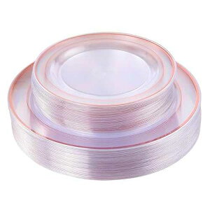 I00000 Rose Gold Plates 60Pcs, Clear Plastic Party Plates, Premium Heavyweight Disposable Wedding Plates Includes: 30 Dinner Plates 10.25�h and 30 Dessert Plates 7.5�h for holidays
