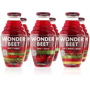 Beetology Organic Beet Juice 8.45oz Variety Pack, 2 bottles each of: Beet + Veggie, Beet + Lemon Ginger, Beet + Cherry (6 Pack) Wonder Beet Juices | Organic, Vegan, Gluten Free, Kosher and Awesome!