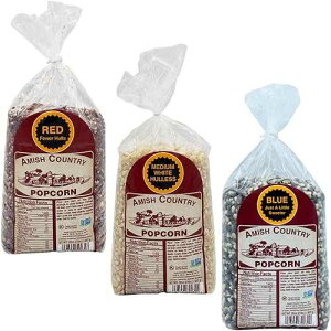 Amish Country Popcorn | 2 LB of Red, 2 LB of Medium White, & 2 LB of Blue Kernels | Old Fashioned, Non-GMO and Gluten Free