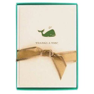 Graphique Whale La Petite Presse Boxed Notecards - 10 Elegant Embossed Green Whale Thanks a Ton! Thank You Cards with Matching Envelopes, 3.25" x 4.75"