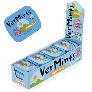 Organic Breath Mints by VerMints, Peppermint Flavor, All Natural Pastilles, Non-GMO, Nut Free, Gluten Free, Vegan, KSA Kosher, Pack of 12, Small Tins - 18g