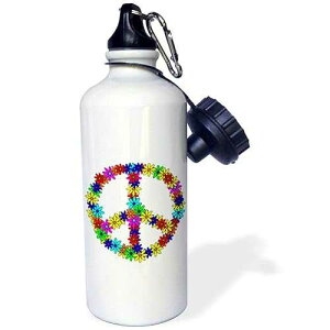 3dRose Peace Sign Flower Power Design Sports Water Bottle, 21 oz, White