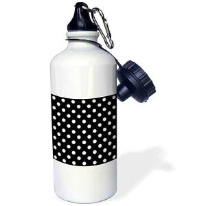 3dRose Black and White Polka Dot Print Sports Water Bottle, 21 oz, White